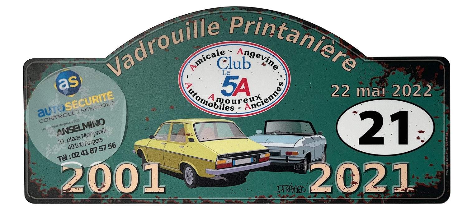 Plaque de rallye pour le club des 5A